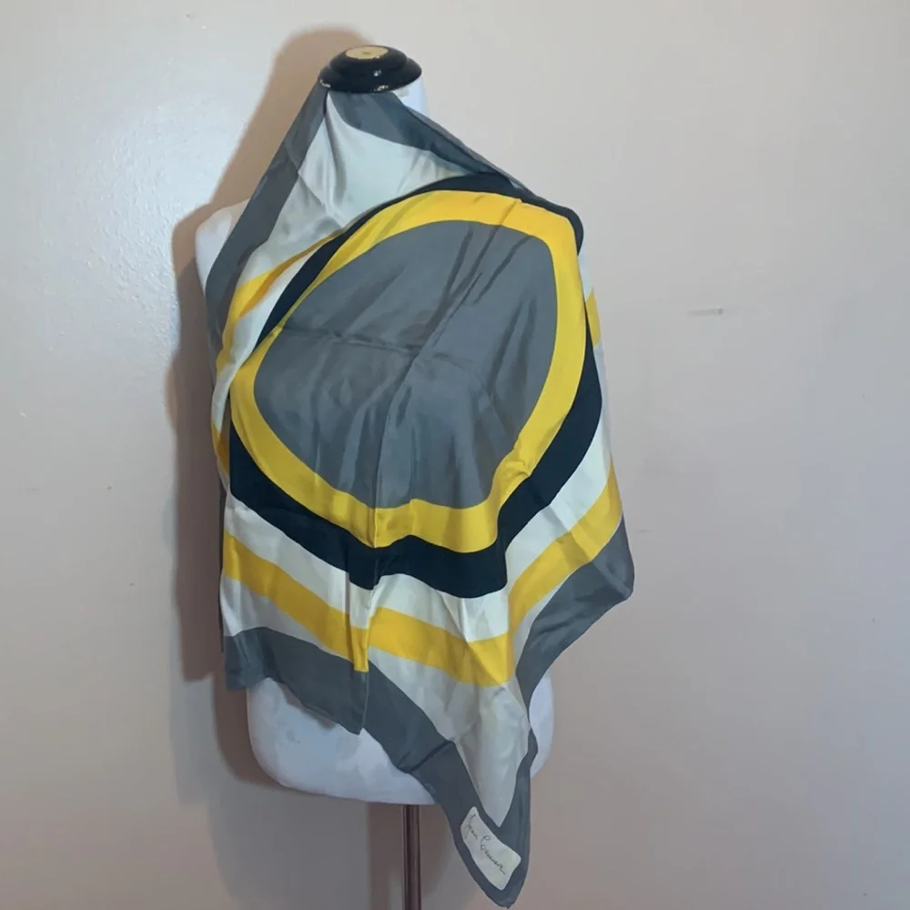 Jean Casauave Yellow , Black, White and Gray Vintage Scarf - Picture 4 of 6